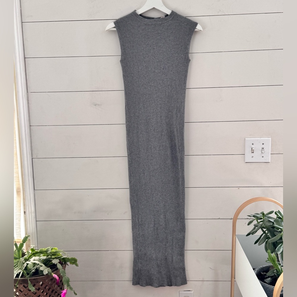 Worthington Long Gray Sleeveless Ribbed Sweater Dress/Cardigan Sz XS